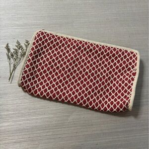 Salmon Pink & Cream Vintage Hand Woven Boho Zip Clutch